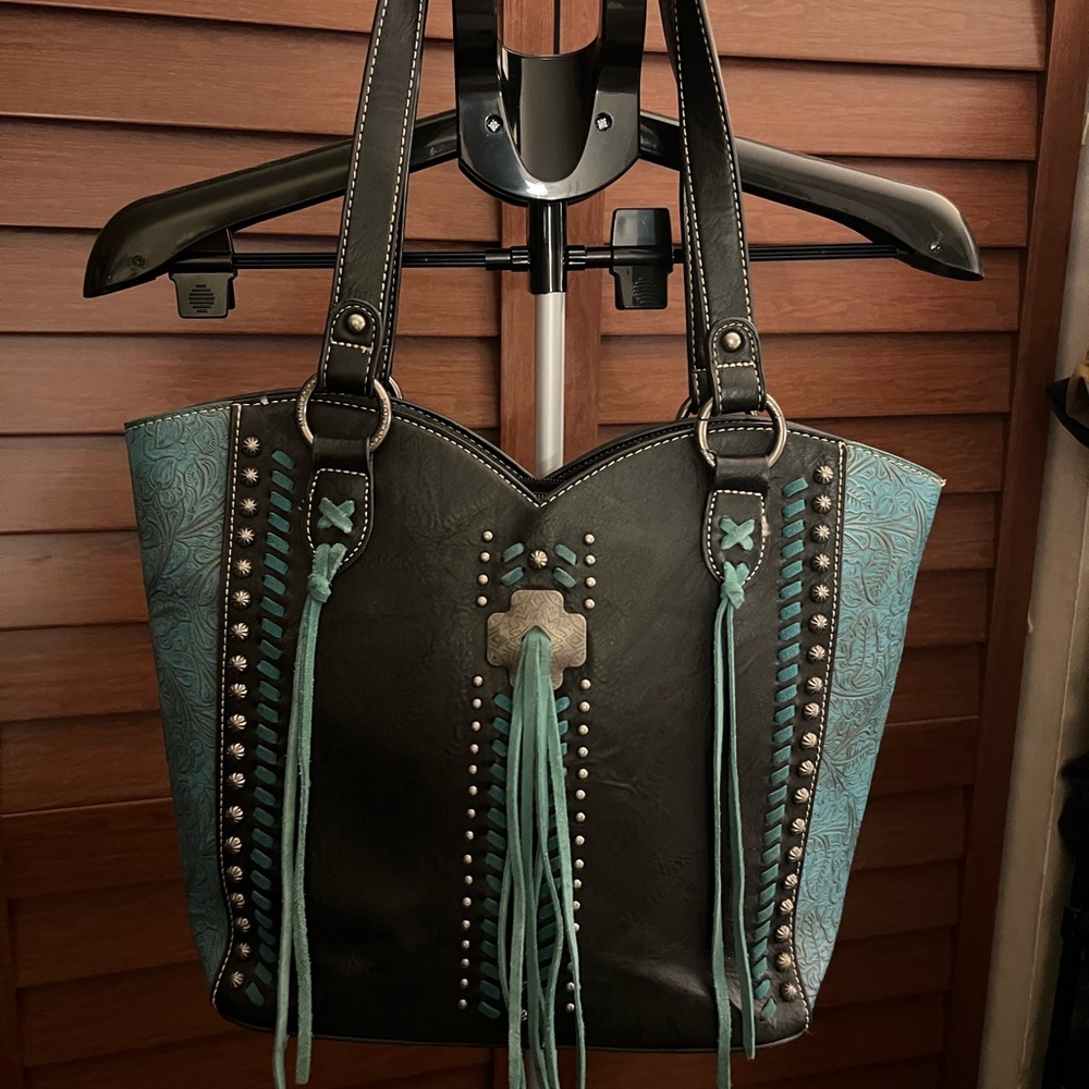 Wrangler Black and Blue Studded Tote Bag